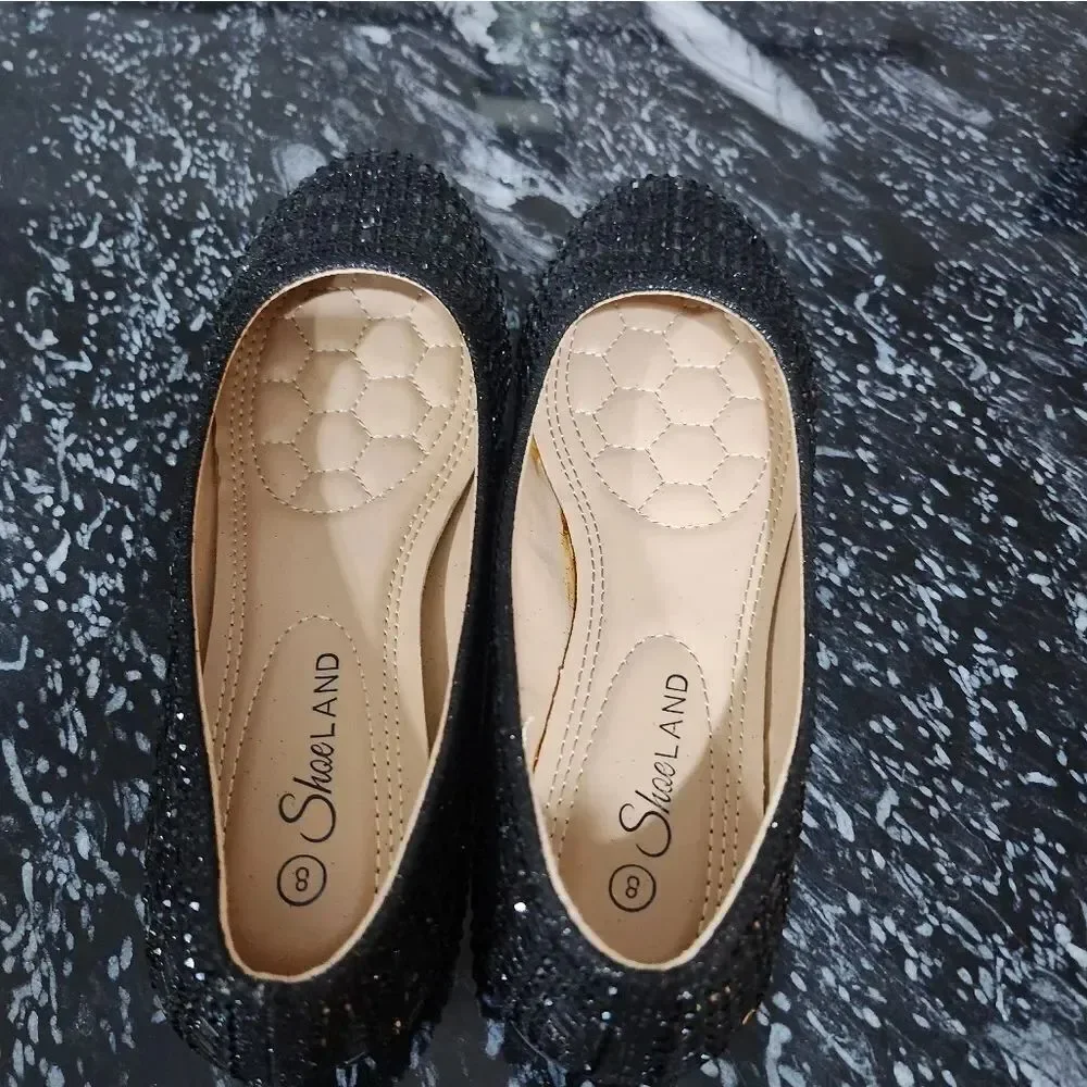 BRAND NEW SHOE LAND BLACK RHIENSTONE SLIP-ON WOMEN